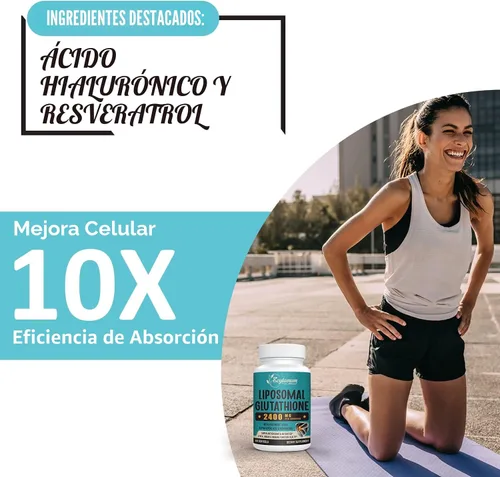 Vista 5 de Cápsulas blandas de glutatión liposomal de 2400 MG, absorción máxima, forma activa de L-glutatión reducido (GSH), con ácido hialurónico