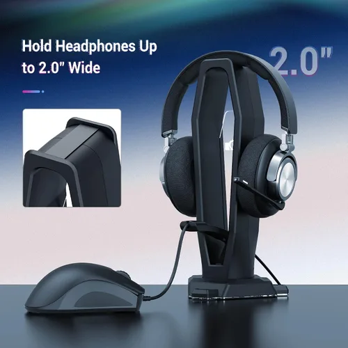 Vista 5 de KIWIFOTOS Soporte para auriculares para juegos de PC para debajo del escritorio, soporte para auriculares + soporte para auriculares con soporte