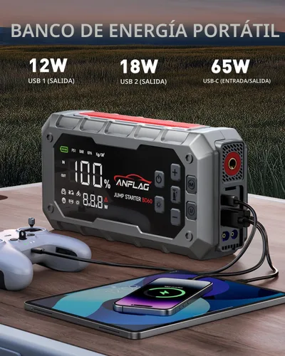 Vista 5 de Arrancador de batería para automóvil 10 en 1 con compresor de aire, arrancador de batería de 8000A 160PSI (todo gas/14L diésel), arrancador portátil