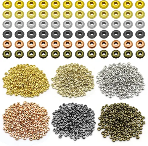 Vista 11 de 1000 cuentas espaciadoras redondas planas para manualidades, cuentas de disco de 5 colores para hacer joyas, pulseras, collares, aretes y 1000pcs; 5