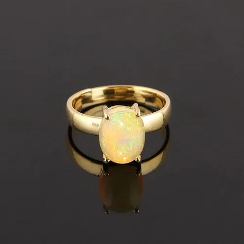 Vista 3 de 14K Gold Plated Natural Ethiopian Opal Ring - Adjustable Ring - 4-Prong 925 Sterling Silver Ring, Handmade, October Birthstone, Vintage Antique