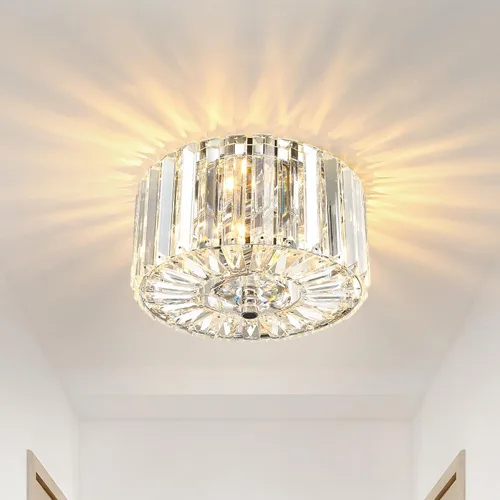 Vista 12 de Large Crystal Ceiling Light, 17.5" Black K9 Crystal Flush Mount Ceiling Light, 4-Light Round Luxury Light Fixture for Dining Room, Bedroom, Hotel