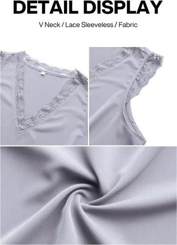 Vista 207 de VIISHOW - Camiseta sin mangas, sexy, con cuello en V y bordes de encaje para mujer, camisola de vestir, camisas de gasa, sin mangas, casuales