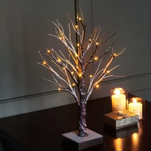 Vista 14 de Fudios Árbol de abedul iluminado con temporizador, funciona con pilas, 18 pulgadas, decoración del hogar, árboles de abedul artificiales