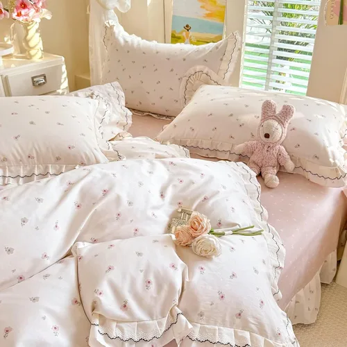 Vista 26 de Funda de edredón de algodón floral tamaño individual con volantes de encaje 100% algodón para adolescentes y niñas, juego de ropa de cama de 3