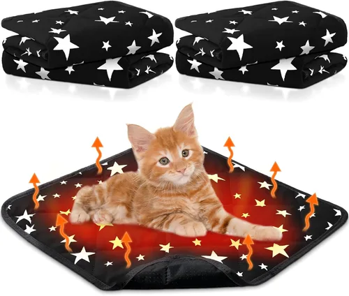 Vista 17 de Namalu Paquete de 4 camas autocalentantes para gatos, alfombrilla térmica para gatos con patrón de estrellas, suave almohadilla térmica para jaula