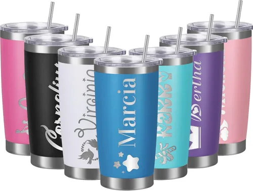 Vista 13 de Vaso personalizado con nombres, tapas y pajitas, vasos personalizados de acero inoxidable para mujeres, niños y hombres, regalo de 20 onzas, grabado