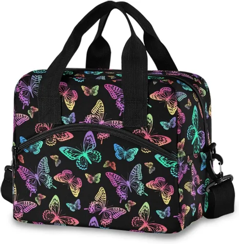 Vista 13 de Lonchera con estampado azteca, lonchera de gran capacidad para hombres y mujeres, bolsa cruzada aislada para el almuerzo reutilizable