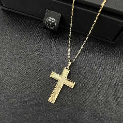 Vista 5 de Ioka Colgante de oro amarillo de 14 quilates con cruz fina religiosa pequeña con colgante de corte de diamante para collar o cadena