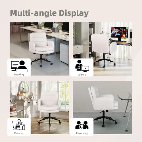 Vista 6 de Youhauchair Silla de escritorio tapizada giratoria para oficina en casa, altura ajustable, respaldo medio, silla moderna de cachemira sintética