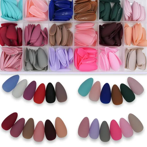 Vista 2 de LoveOurHome 576 uñas postizas de almendra, medianas, uñas postizas cortas de aguja acrílicas, uñas postizas de almendra, cobertura completa, uñas