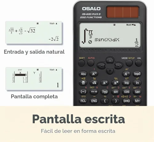 Vista 2 de OSALO Calculadora científica 252 funciones Pantalla escrita de 2 líneas y calculadoras solares de batería para estudiantes de secundaria (OS-82ES-2)