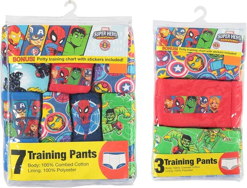 Vista 3 de Marvel 7PK-10PK - Pantalones de entrenamiento unisex para bebé con tabla de éxito y calcomanías con Spiderman, Hulk y más