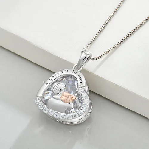 Vista 4 de Collar para padre e hija, regalos de cumpleaños de parte de la hija, collar de plata de ley 925, collar con piedra natal de corazón de amor