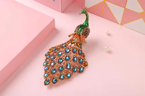 Vista 4 de Furuida Caja de baratijas con bisagras, adorno de cristal de pavo real verde con bisagras, caja de joyería decorativa con bisagras, regalo de lujo