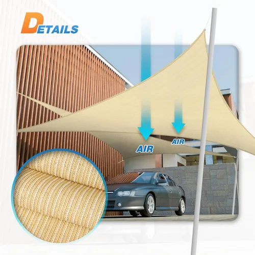 Vista 6 de TANG Toldo parasol triangular de 2 x 2 x 2 pies, para patio, tela permeable con bloqueo UV para pérgola, patio trasero, porche, terraza, jardín Beige