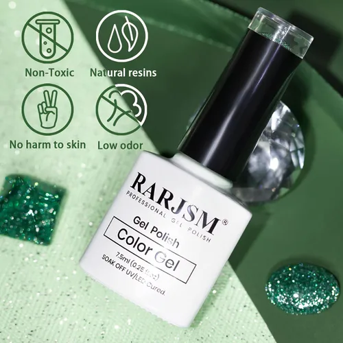 Vista 5 de RARJSM - Esmalte de uñas de gel con purpurina, de color verde oliva, brillante y brillante, para manicura DIY y salón de uñas, requiere secado