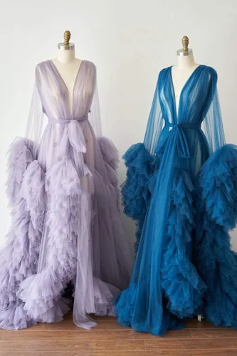 Vista 6 de BATHGOWN Sexy ilusión larga lencería de tul bata camisón bata de baño ropa de dormir bata nupcial bufanda de boda