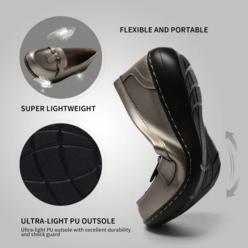 Vista 5 de Artisure Mocasines de cuero clásicos y cómodos para mujer, estilo casual, con borlas, bonitos zapatos de vestir para el trabajo, oficina, zapatos