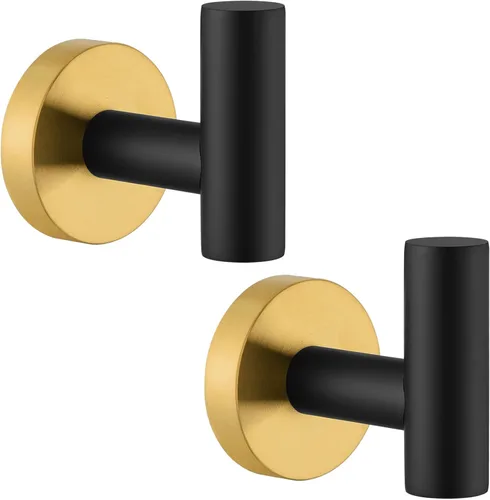 Vista 11 de Gancho de toalla Angle Simple Negro y Oro, Soporte de toalla de baño de acero inoxidable, Gancho redondo para ropa de bata de montaje en pared Negro