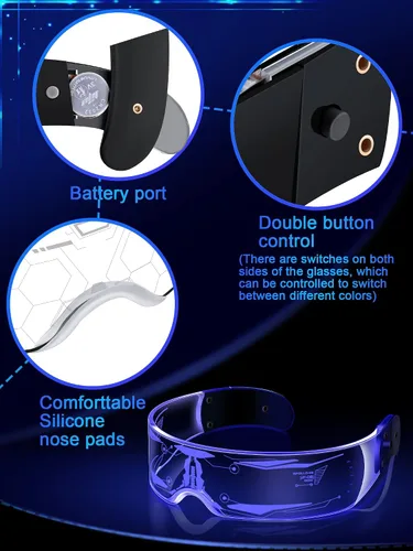 Vista 3 de TOODOO 4 pares de anteojos con visera LED, gafas futuristas luminosas para rave, 7 colores, 4 modos para club, fiesta de Navidad