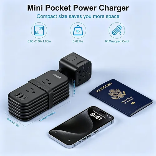 Vista 9 de VYLEE Universal Travel Adapter with 6FT Extension Cord