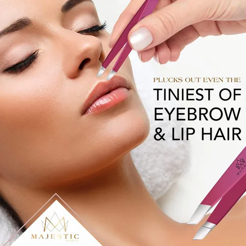 Vista 5 de Majestic Bombay Pinzas de punta fina + inclinadas para mujeres y hombres, garrapatas astilladas, depilación facial, cejas y encarnadas, afiladas