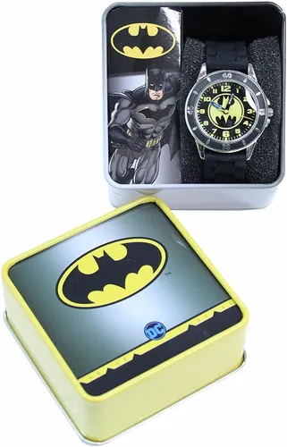 Vista 2 de Accutime Reloj analógico de cuarzo Batman para niños, niñas y adultos de todas las edades Cara negra y amarilla