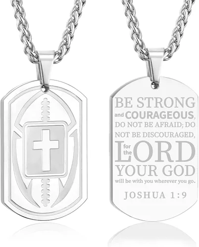 Vista 23 de Collar de cruz de versículo bíblico de fútbol para hombres, regalo religioso de acero inoxidable, joyería deportiva de fútbol, regalos de Pascua