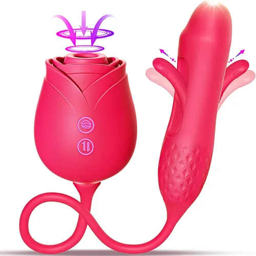 Vista 14 de Consolador vibrador juguetes sexuales para mujeres, juguete sexual MOOLIGIRL Rose con vibradores de punto G de empuje y 10 modos de succión