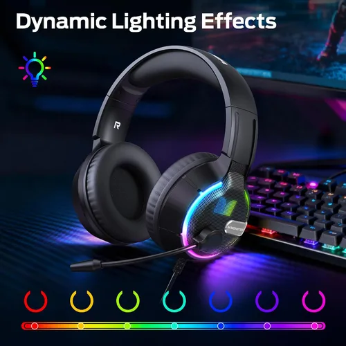 Vista 6 de Monster Mission 320 - Auriculares para juegos para PS5, PS4PC, interruptor, cancelación de ruido con micrófono, luz LED, sonido envolvente 7.1