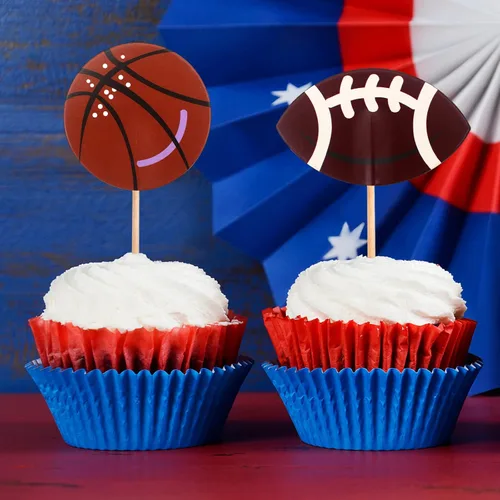 Vista 5 de BLUE TOP 48 piezas Toppers de Cupcakes de Pelotas Deportivas de Dos Lados Temática Deportiva Picks de Cupcakes Decoración de Fiesta Fútbol Béisbol