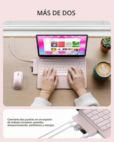 Vista 5 de Satechi Concentrador a presión USB-C 6 en 2, HDMI 4K/60Hz, para MacBook Neo, Blush