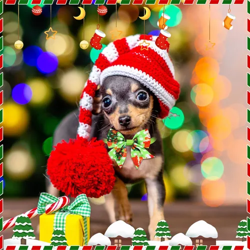 Vista 7 de Maitys 80 corbatines de Navidad para perros pequeños, gatos, perros, lazos ajustables para perros, collar de Navidad básico para cachorros, perros