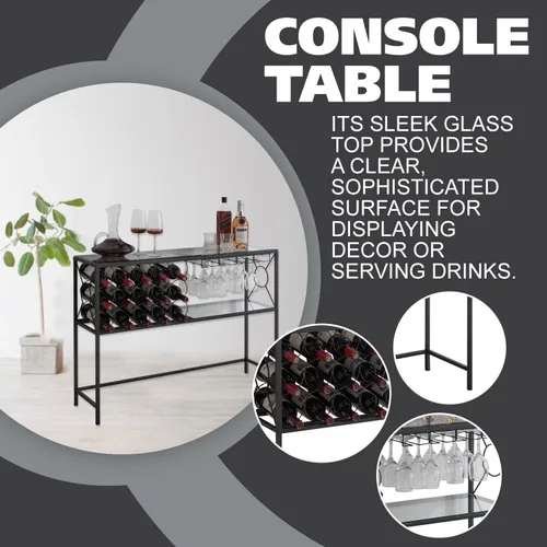 Vista 4 de Kings Brand Furniture - Mesa de sofá de consola con almacenamiento de estante para vinos, gabinete de bar de vinos con estante para vino y soporte