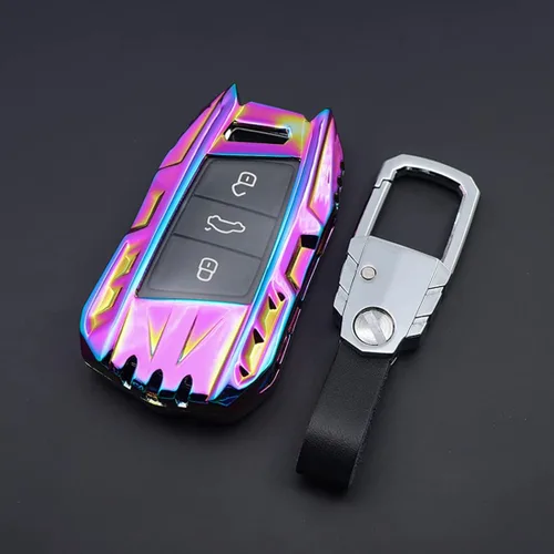 Vista 4 de Aleación de zinc Smart Car Key Fob Case Cover Holder para Volkswagen VW Passat Tiguan Atlas Golf Alltrack con llavero