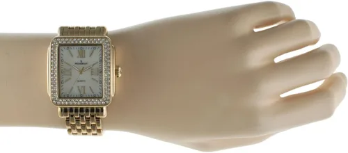 Vista 5 de Peugeot Reloj de vestir rectangular para mujer con bisel decorado de cristal, números romanos y pulsera