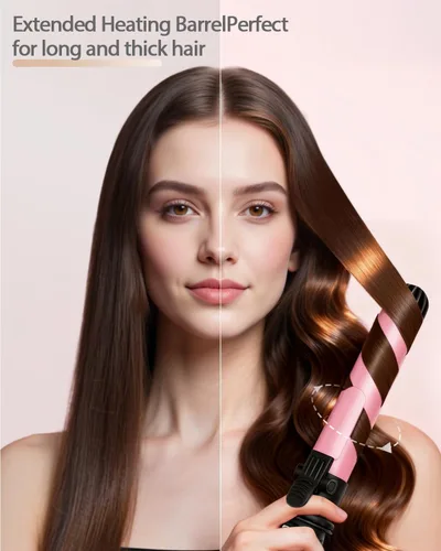 Vista 9 de Rizador de pelo con rotación automática: rizador de pelo automático de 1.25 pulgadas con temperatura ajustable de 180 °F a 410 °F y pantalla LCD