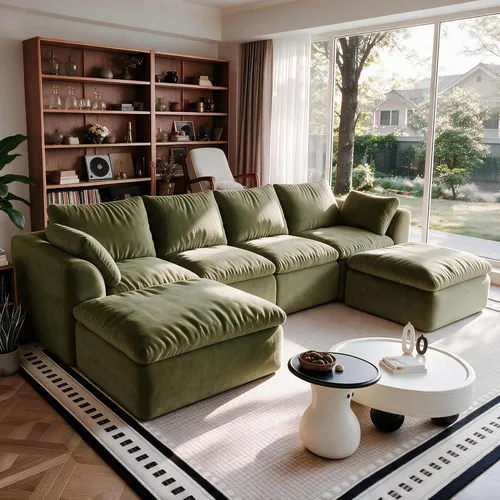 Vista 13 de Sofá nube modular en forma de L de 110 pulgadas con otomana móvil, cómodo sofá de 4 asientos de chenilla sin hueso con asiento profundo para sala