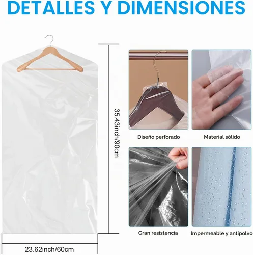 Vista 2 de Paquete de 30 bolsas transparentes para ropa, fundas de ropa de 35.4 pulgadas, bolsas de plástico para ropa, bolsas de limpieza en seco