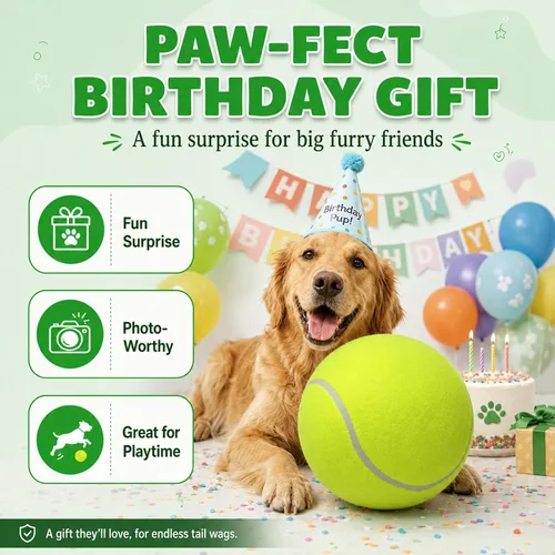 Vista 8 de INSUM Pelota de tenis gigante de 9.5 pulgadas, pelota de juguete grande para perros para jugar al aire libre, cumpleaños para perros grandes, ideal