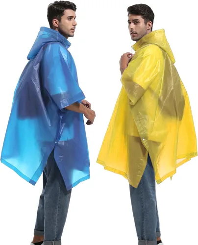 Vista 74 de Ponchos de lluvia reutilizables con capucha con cordón para adultos, abrigo de lluvia grueso impermeable, 2 paquetes
