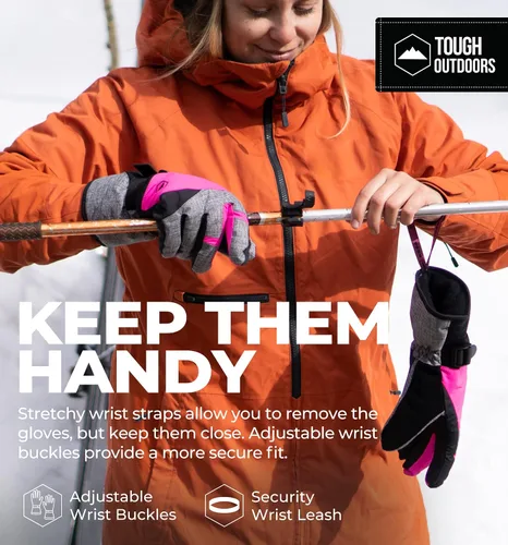 Vista 4 de Guantes de nieve y esquí para mujer, resistentes al agua y al viento, guantes de snowboard para esquí y snowboard, con carcasa de nailon