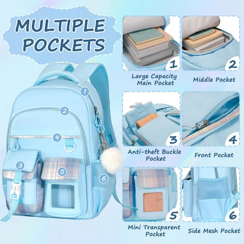 Vista 4 de Bolsa de libros de moda con múltiples bolsillos, Azul, dibujos animados