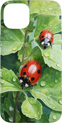 Vista 9 de Ladybugs on Green Leaves Watercolor Case for iPhone 17