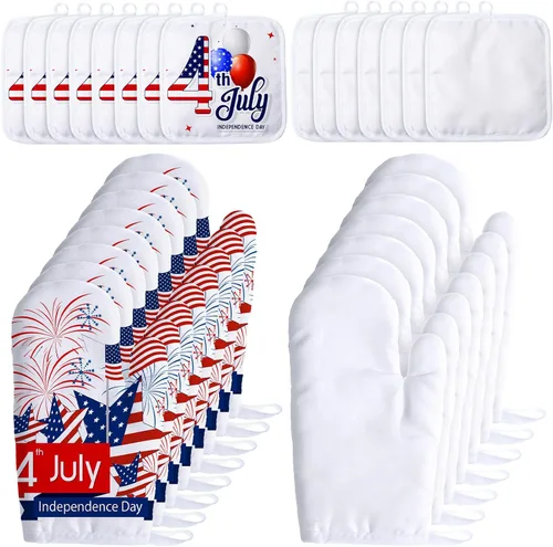 Vista 10 de Patelai Juego de 6 guantes de horno de sublimación en blanco, incluye guantes de horno resistentes al calor por sublimación en blanco y soportes