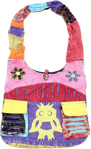 Vista 5 de Bandolera de algodón hecha a mano, varios patrones, estilo hippie, para llevar cruzada 2033 - Pájaro signo de paz