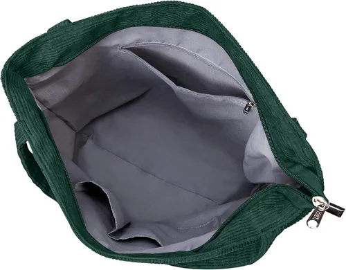 Vista 5 de KALIDI - Bolsa de pana para mujer, con cremallera, casual, de gran capacidad, con bolsillos