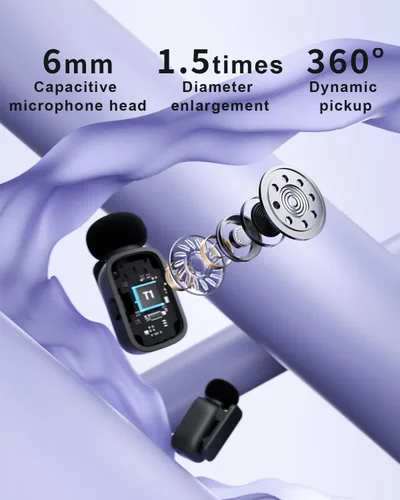 Vista 7 de T1 mini micrófono inalámbrico Lavalier para iPhone/Android/iPad, reducción de ruido de 3 niveles, duración de la batería de 30 horas, cambiador