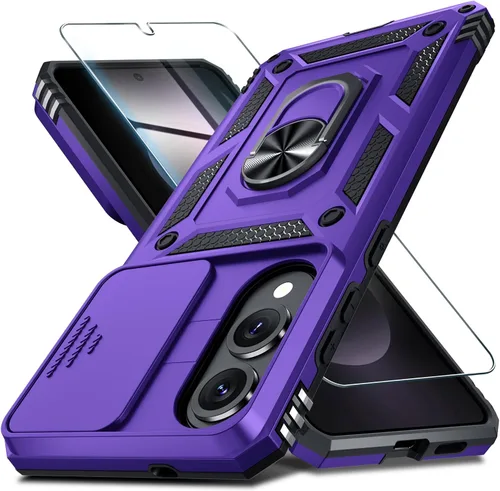 Vista 23 de Janmitta Compatible con Samsung Galaxy S24 FE Funda con Cubierta Deslizante Integrada para Lente de Cámara+Protector de Pantalla+Soporte de Anillo